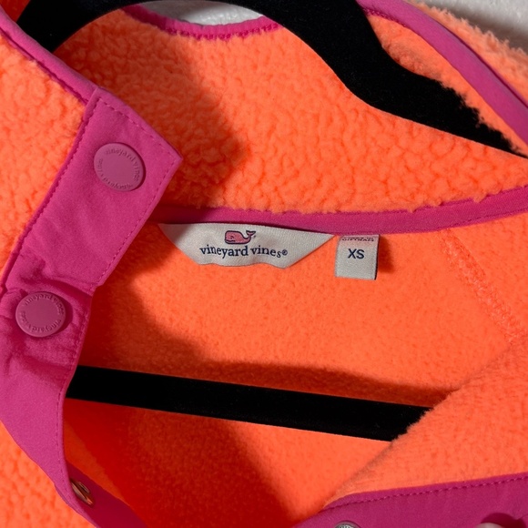 Vineyard Vines Fleece Snap Pullover Neon Orange Pink Trim XS - Picture 3 of 6